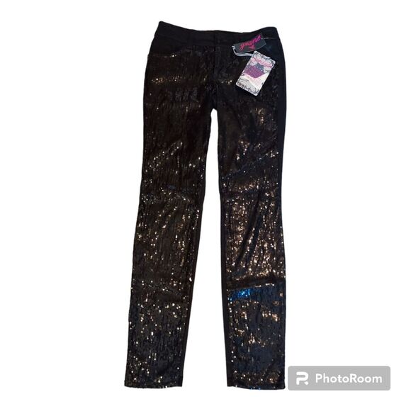 Macy's Grane NWT Black Sequin Skinny Pants Size 5 - Picture 3 of 7